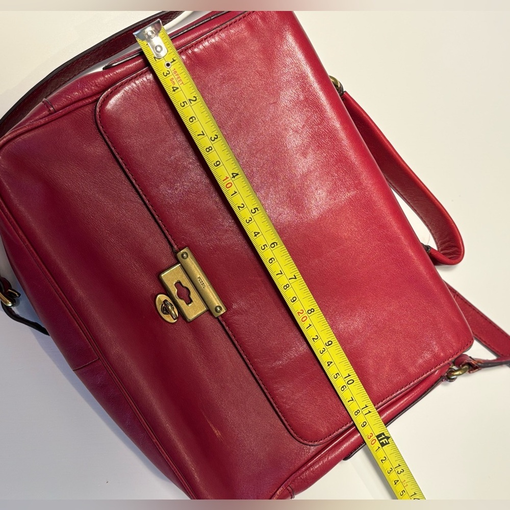 Fossil Red Leather Crossbody • Gold Turn‑Lock • Top Handle - Picture 12 of 16